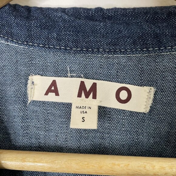 AMO Shirt Dress Womens Small Blue Denim Jean Button Short Sleeve USA Pockets - Picture 4 of 10